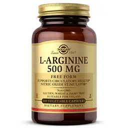 Амінокислота Solgar L-Arginine 500 mg, 100 вегакапсул
