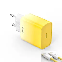 Зарядний пристрій XO CE18 30W набір із кабелем Type-C Lightning жовтий - мініатюра 2