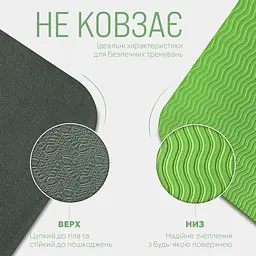 Килимок для йоги та фітнесу EasyFit TPE+TC 6мм двошаровий чорно-зелений - мініатюра 4
