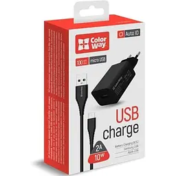 Зарядний пристрій ColorWay 1USB AUTO ID 2A (10W) + cable micro USB Black - мініатюра 2