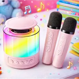 Портативна колонка K19 Bluetooth з LED-підсвіткою і 2 мікрофонами, караоке Рожева