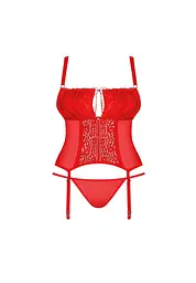 Корсет та стрінги Obsessive Blossmina, 4XL/5XL (червоний) - мініатюра 5