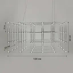 Срібна геометрична люстра у формі паралелепіпеда 120*60*60 см | Арт. MJ 199-1200*600*600 CH | Line F - мініатюра 2