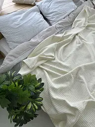 Покривало Zeintex Косичка бавовняне молочне 180х220 см - мініатюра 4
