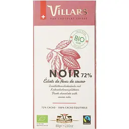 Шоколад чорний Villars Bio з какао-бобами 72% 80 г (825370)