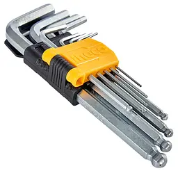 Комплект ключів Ingco шестигранних з кулькою 1.5-10 мм 9 шт (HHK12091) - мініатюра 5