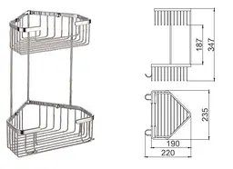 Полиця кутова Frap F351-1, 2-х ярусна, 240x320 мм, хром, Хром - мініатюра 2