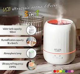 Аромадифузор Adler ультразвуковий AD 7968 USB 3 в 1 - мініатюра 8