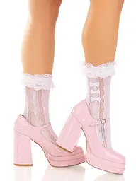 Шкарпетки ажурні Leg Avenue Mini Bow Lace Anklet, білі, з рюшами, декор — бантики - мініатюра 2