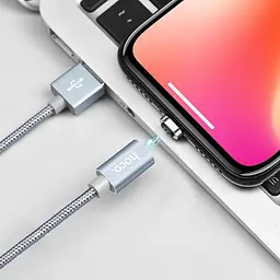 USB Cable Hoco U40A Magnetic Adsorption Lightning Grey 1.2m - мініатюра 3