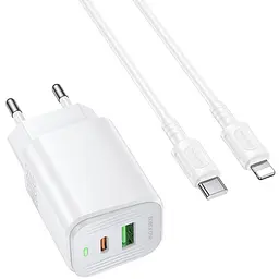 МЗП Borofone BAS83A Star PD20W+QC3.0 (1USB-A/1C) + кабель Type-C to Lightning White