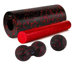 Масажний набір PowerPlay PP_4015 EPP Foam Roller Set 4in1 (2-ва роли + 2-ва м'ячі) Чорно-червоний (PP_4015_Red)