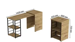 Стіл-тумба трансформер Смарт 2/2 Ferrum-decor 750x1450x600 Чорний метал ДСП Дуб Артизан 16 мм (FRD-105107) - мініатюра 4