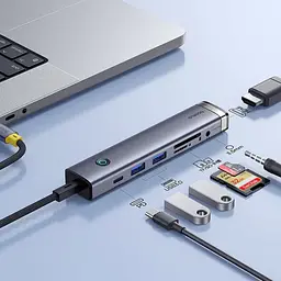 USB-хаб Baseus UltraJoy Series 7-Port HUB AIR Space Grey (Type-C to HDMI4K@60Hz*1+USB3.0*2+PD*1+SD/TF3.0*1+3.5mm*1) (B00052803811-02) - мініатюра 9