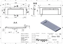 Умивальник Miraggio OLMOS 1500 (0000226) Miramarble, Глянцевий, Підвісний/Врізний, Білий - мініатюра 2