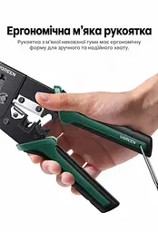 Обтискні кліщі для мережевого кабелю UGREEN NW200 кримпер для RJ45 8P та RJ11 6P зі зняттям ізоляції та різанням для конекторів Cat5 / Cat5e / Cat6 / Cat6a / Cat7 / Cat8 не для наскрізних конекторів або 4P з обтисканням хвостового затискача два отвори 8P без перемикання викруткою з м’якими нековзними руків’ями з фіксувальним кільцем для зберігання чорні (15115) - мініатюра 8