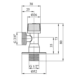 Кран приладовий кутовий Gross GR-101B латунь 1/2 "х3/4" Хром 30412 - мініатюра 2