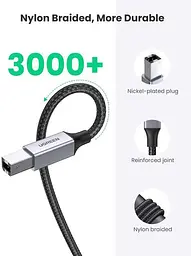 Кабель UGREEN US369 USB 2.0 to USB type B USB Printer Cable для принтерів, сканерів, МФУ 2 м Black (80803) - мініатюра 4