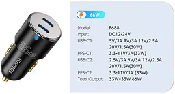 Зарядний пристрій автомобільний адаптер Essager 66 W на 2 виходи USB-C (ECC2C1A-FF01) - мініатюра 3