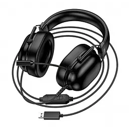 Навушники накладні дротові Hoco W113 USB, динаміки 50 мм, кабель 2 м, знімний мікрофон, чорні