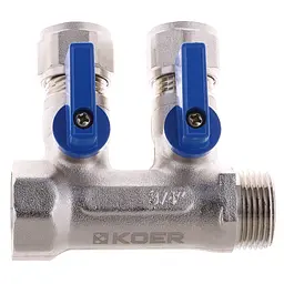 Колектор з кульовими кранами і фітингом Koer KR.1125-2 3/4"x2 ways KR2835 - мініатюра 2