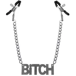 Затискачі для сосків Bitch, Feral Feelings - Nipple clamps Bitch, срібло/чорний