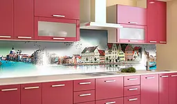Вініловий кухонний фартух Амстердам річка наклейка для кухні будиночки Архітектура Happy Pocket Z181431