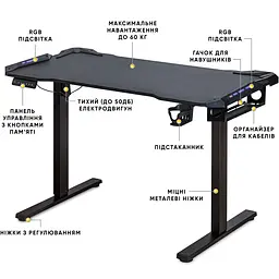 Стіл Mealux PowerDesk Carbon RGB з електрорегулюванням висоти (арт. EVO-201 Carbon / B) - мініатюра 2