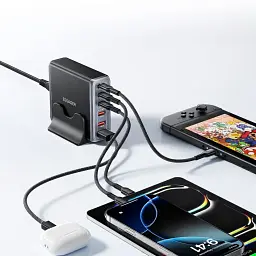 Зарядний пристрій Essager 3xUSB-C + 3xUSB-A 85W GaN black (EZC85W-SXB0G-Z) - мініатюра 7
