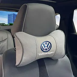 Подушка на підголівник з логотипом Volkswagen Екошкіра 3D Кольоровий лого Сіра-Сірий кант 1 шт