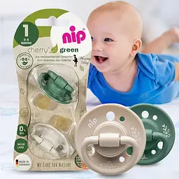 Кругла пустушка Nip Зелена серія Вишенька, 0-6 міс., зелений-бежевий, 2 шт. (38589-51) - мініатюра 4