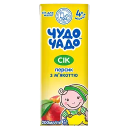 Сік Чудо-Чадо Персик з м'якоттю, цукром і вітаміном С, 200 мл
