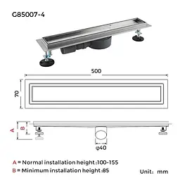 Душовий канал під плитку Gappo G85007-4 70x500 мм нержавіюча сталь - мініатюра 9