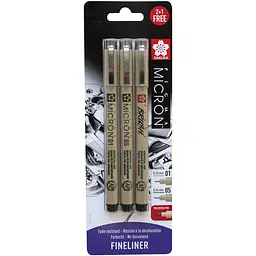 Набір лінерів Pigma Micron 2 шт (0.1/0.5) +1 лінер-пензель Pigma Brush в подарунок Чорний Sakura