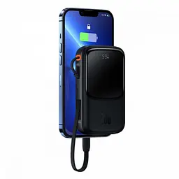 Зовнішній акумулятор Baseus Qpow Pro Digital Display Fast Charge 10000mAh 20W (Type-C cable) Black (PPQD020001) - мініатюра 5