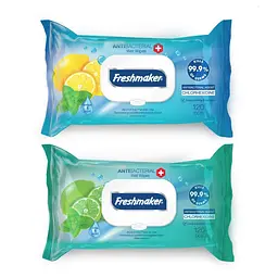 Вологі серветки антибактеріальні Freshmaker Antibacterial and Antifungal 120 шт. Серветки дезінфікуючі з клапаном
