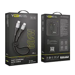 Кабель для заряджання та обміну даними USB Yoki YK-SO15 SOLID Series Type-C to Type-C 60W 3A/20V 0.25 м Чорный - мініатюра 2