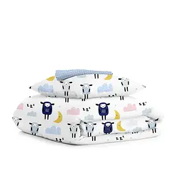 Дитяча постільна білизна в ліжечко SHEEPS, блакитний (SheepBlueSkyeyGrey_DropLightBlue110x160_140)