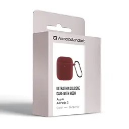 Силіконовий чохол для навушників Apple AirPods 2, Hang Case, бордовий, ультратонкий захисний кейс товщиною 2 мм, захист від подряпин, пилу та ударів, компактний, з карабіном для кріплення, ArmorStandart (ARM59680) - мініатюра 3
