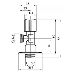 Кран приладовий кутовий Karro KR-03019 латунь 1/2"х1/2" Хром 30412 - мініатюра 2