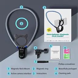 Металевий магнітний тримач для телефону на шию без рук Smatrphone Magnetic Neck Holder механізм регулювання кута огляду - мініатюра 5