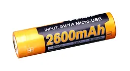 Акумулятор 18650 Fenix 2600 mAh Li-ion зарядка micro usb (ARB-L18-2600U)