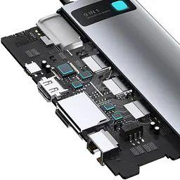 Концентратор Baseus USB3.1 Type-C to USB C(PD)100W/HDMI 4K 30Hz/VGA/USB3.2/RJ45/SD+TF,9in1 Grey (CAHUB-CU0G) - мініатюра 7