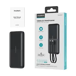 Повербанк 10000mAh Choetech B654 Black 22.5W QC3.0 PD3.0 вбудовані кабелі Type-C та Lightning (43-00147) - мініатюра 3