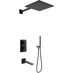 Душова система Kohlman Experience 25 black з термостатом + BOX прихованого монтажу KPL-QW433EBQ25, Чорний матовий