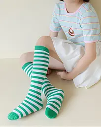Шкарпетки дитячі смугасті зелено-білі 3-12 років One Size 4225 - мініатюра 2