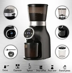 Кавомолка Adler AD 4450 Burr 300 Вт, конічні металеві жорна, 31 ступінь помелу, контейнер 300 г, таймер 25 с, чорна/срібляста - мініатюра 2