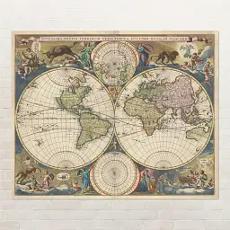 Інтер'єрна картина Стародавня карта Землі 1658, Earth Ancient Map, інтер'єрний декор, 60×75 см (id3038)