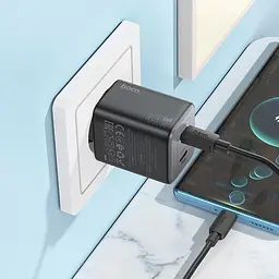 Адаптер мережевий Hoco Elogiado dual-port charger N42 (Type-C to Type-C Set) |2Type-C, 45W/3A, PD/QC| - мініатюра 2