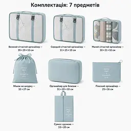 Набір органайзерів для валізи 7 в 1 — дорожні сумки для одягу та аксесуарів, комплект для подорожей сірого кольору KT8004203 - мініатюра 10